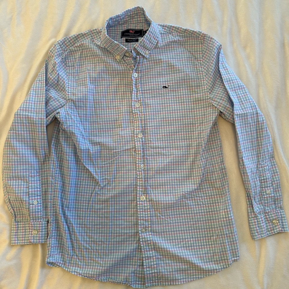 Vineyard Vines Blue and Pink Plaid Button Down Shirt